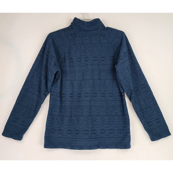Eddie Bauer Sweater Womens Medium Blue Textured Tribal Pattern Quater Zip Fleece - Picture 2 of 11